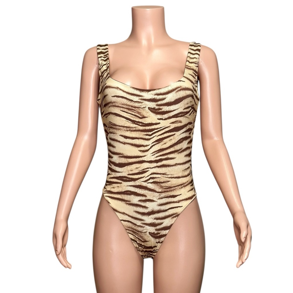 Monday Swimwear Tan and Brown Tiger Print One Piece NWT - Picture 6 of 10
